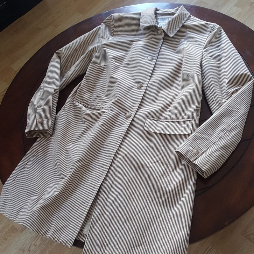 Loft cotton blend long jacket gingham stripe Wmn 6